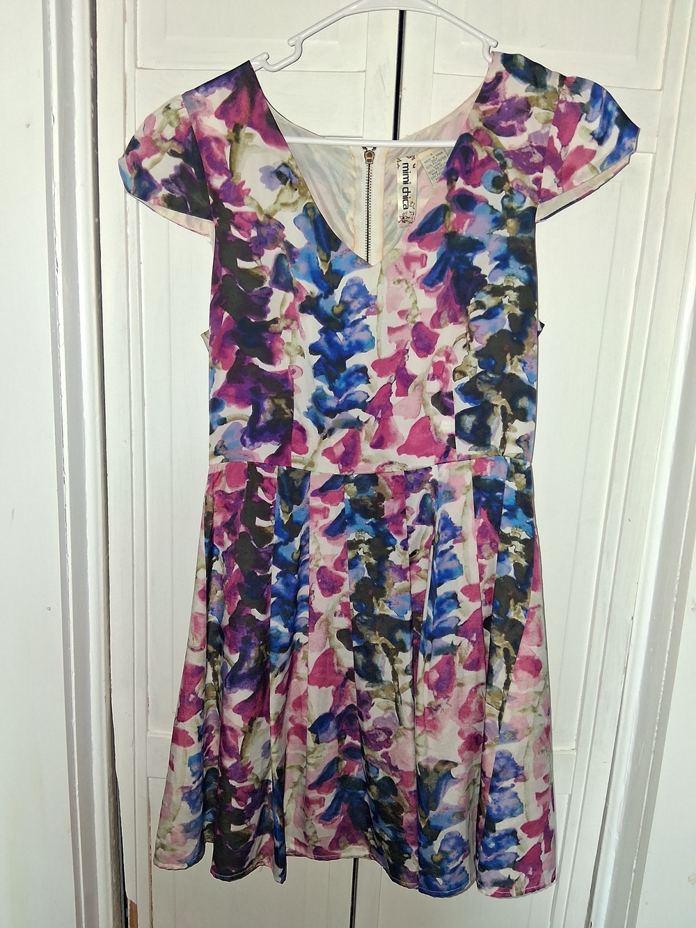 Mimi Chica Watercolor Floral Dress - Pink, Blue & Green